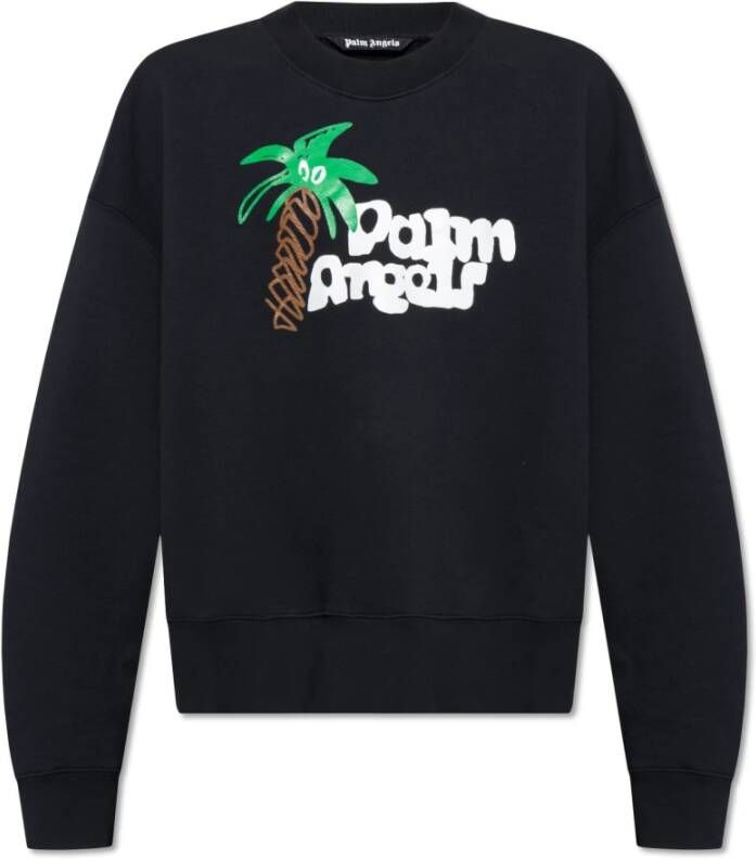 Palm Angels Zwarte Katoenen Sweatshirt met Contrasterend Logo Zwart Heren