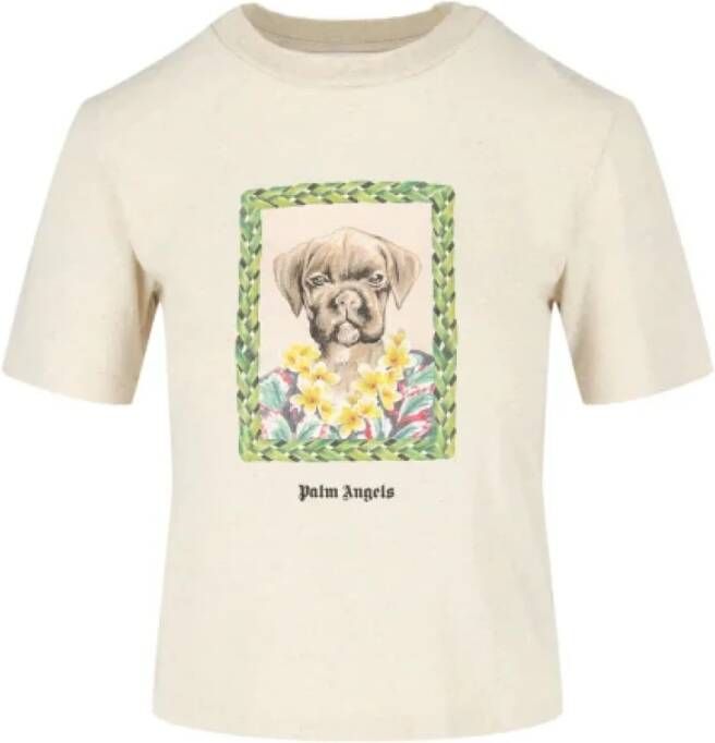 Palm Angels Beige Stoffen Crewneck T-Shirt voor Vrouwen Beige Dames
