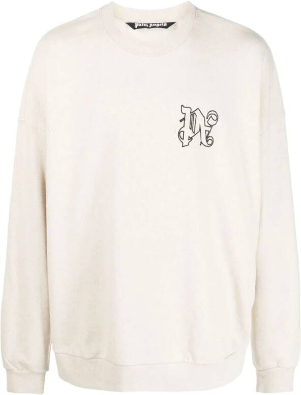 Palm Angels Beige Zwart Linnen Crewneck Sweatshirt Beige Heren - Foto 2