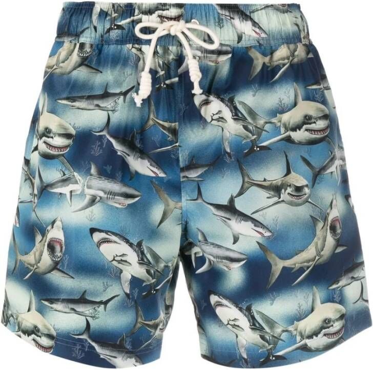 Palm Angels Blauwe Shorts met Haaienprint Blue Heren