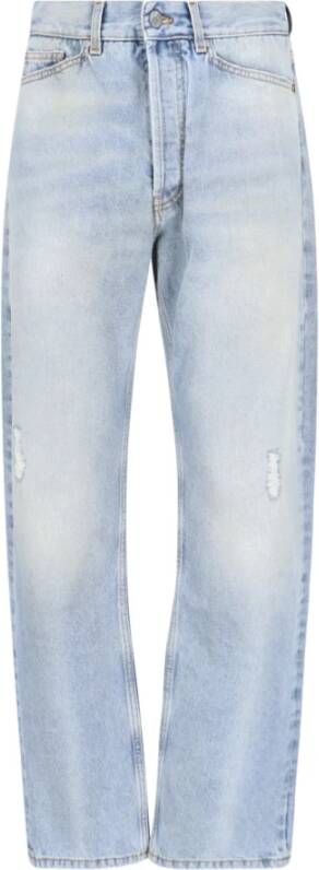 Palm Angels Lichtblauwe Distressed Straight-Leg Jeans Blue Heren