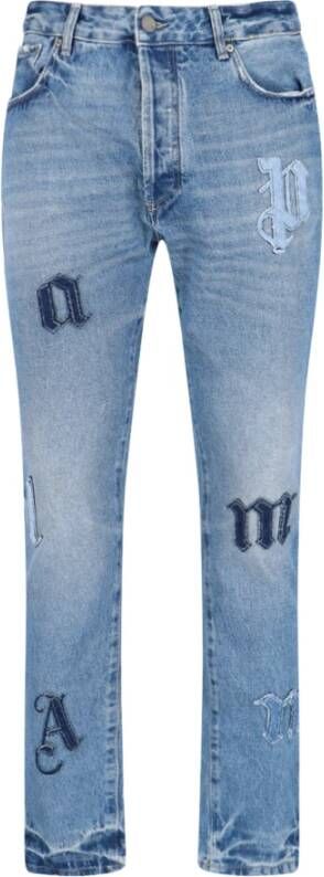Palm Angels Denim Jean Patches Straight Cut Jeans Blue Heren