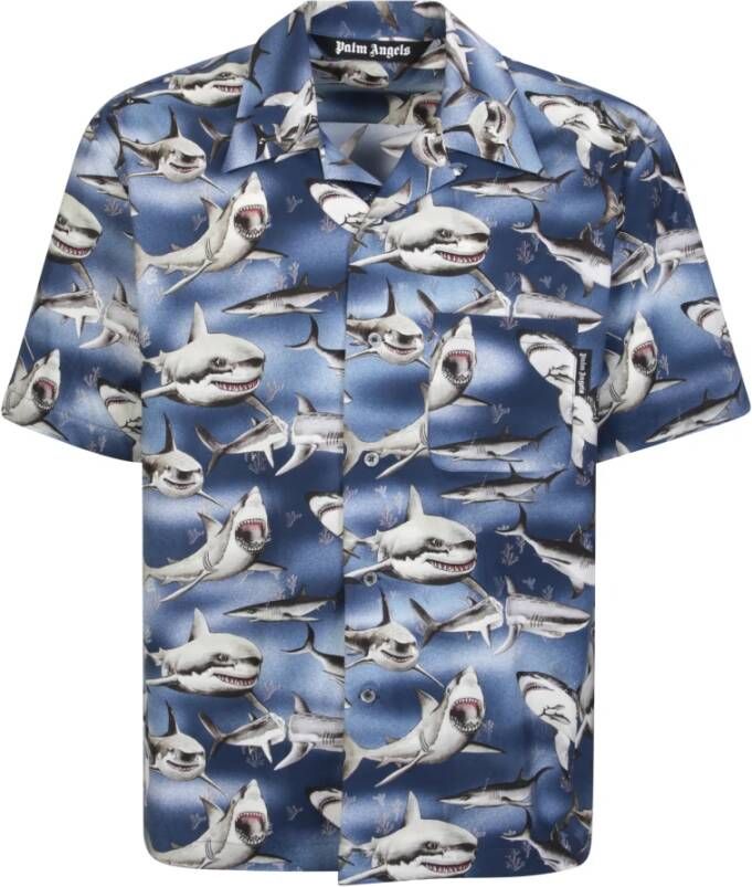Palm Angels Blauwe Shark Bowling Shirt Welcome To Miami Collectie Blauw Heren