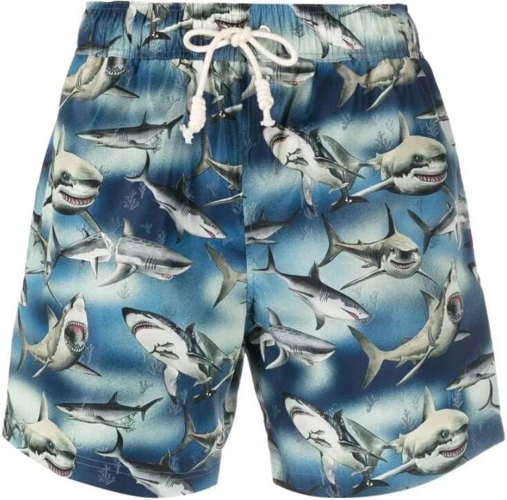 Palm Angels Blauwe Sharks Zwemshorts voor Heren Blauw Heren