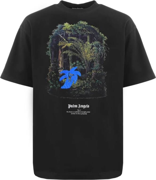 Palm Angels Katoenen T-Shirt met Bosjacht Print Black Heren