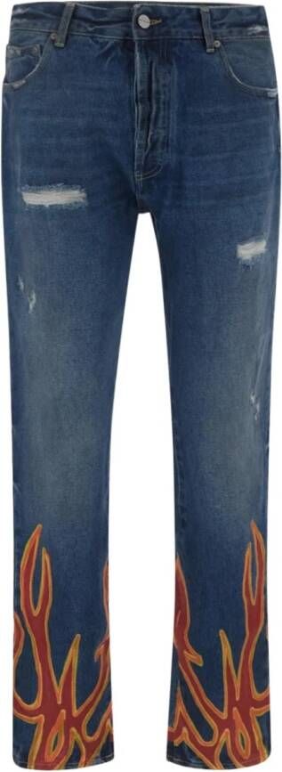 Palm Angels Brandende Regular Jeans Blauw Heren
