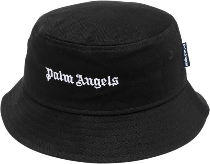Palm Angels Zwarte katoenen bucket hoed met uniek logo stiksel Black Heren