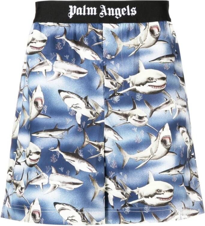 Palm Angels Casual Blauwe Shorts met Haaienprint Blauw Heren