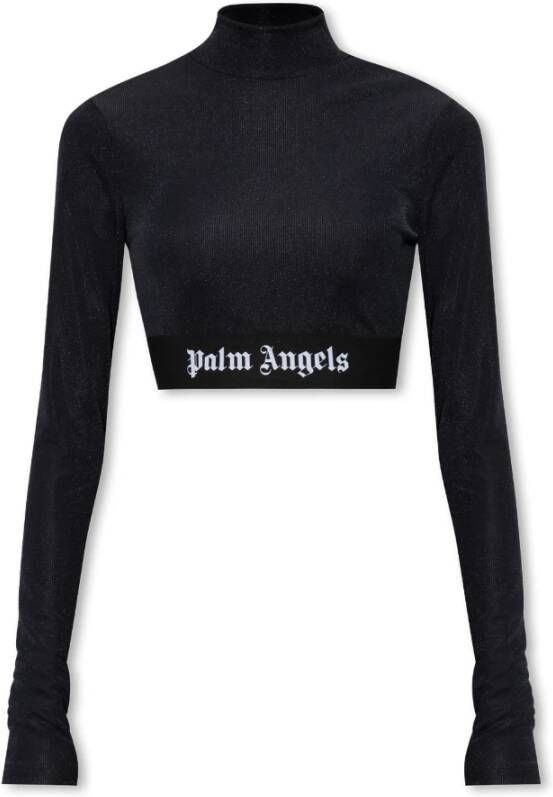 Palm Angels Zwarte Crop Top met Contrasterende Logo Band Black Dames