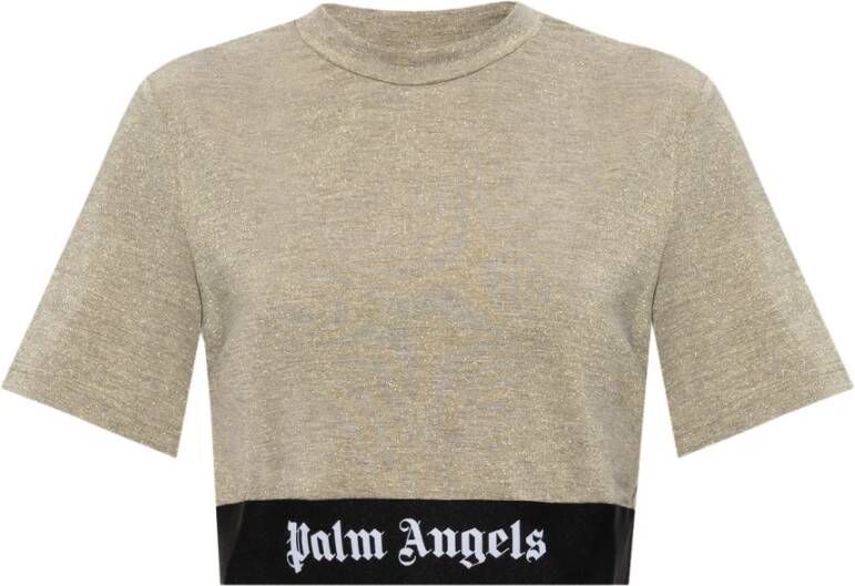 Palm Angels Stijlvolle Beige Crewneck Logo T-Shirt voor Vrouwen Beige Dames