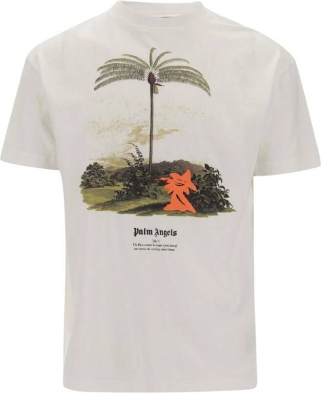 Palm Angels Enzo Tropische Print Katoenen T-Shirt White Heren
