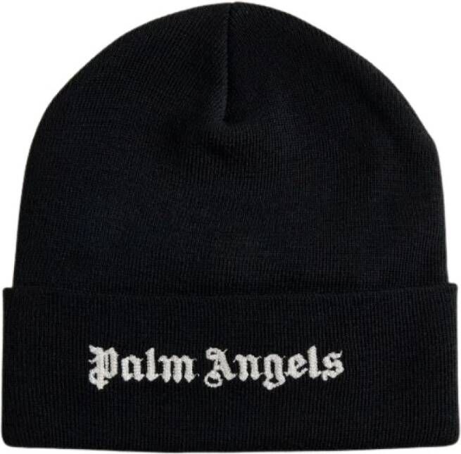 Palm Angels Zwart wit logo-geborduurde katoenen muts Black Heren