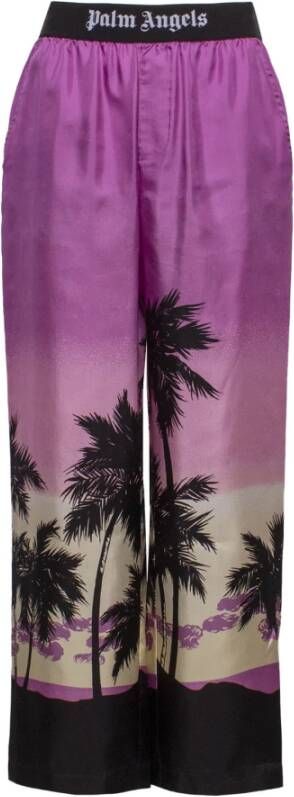Palm Angels Paarse Broek met Wijde Pijpen en Palmprint Purple