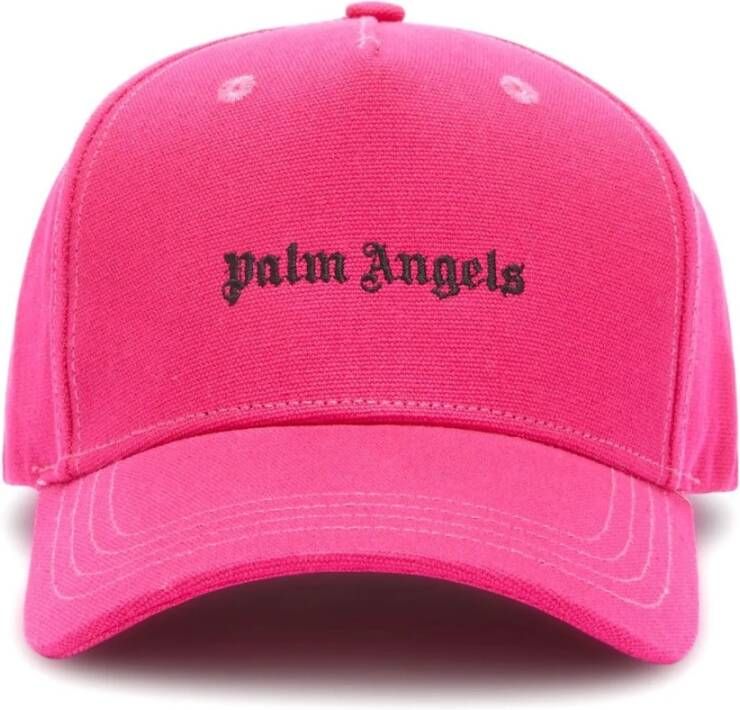 Palm Angels Fuchsia Logo Geborduurde Katoenen Hoed Roze Heren