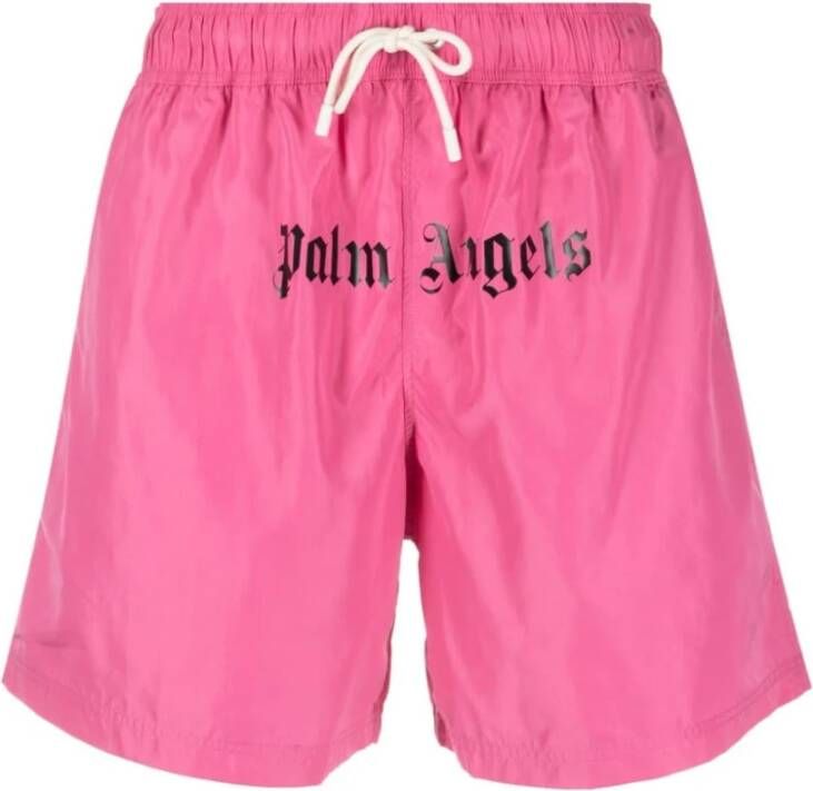Palm Angels Fuchsia Logo-Print Zwemshorts voor Heren Roze Heren