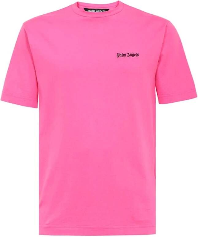 Palm Angels Geborduurd Logo Katoenen T-Shirt Roze Heren