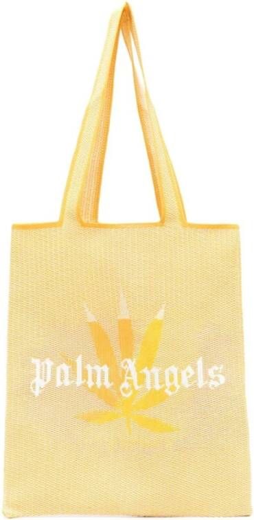 Palm Angels Gele Logo Print Tote Tas Yellow Heren