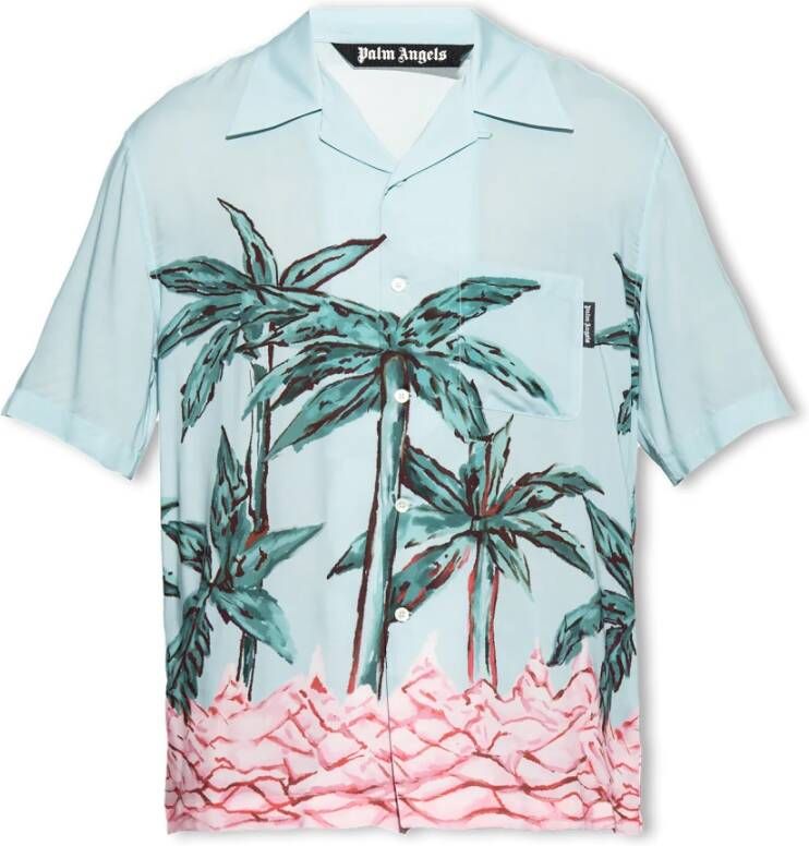 Palm Angels Bowling Shirt met Palmbomenprint Blue Heren