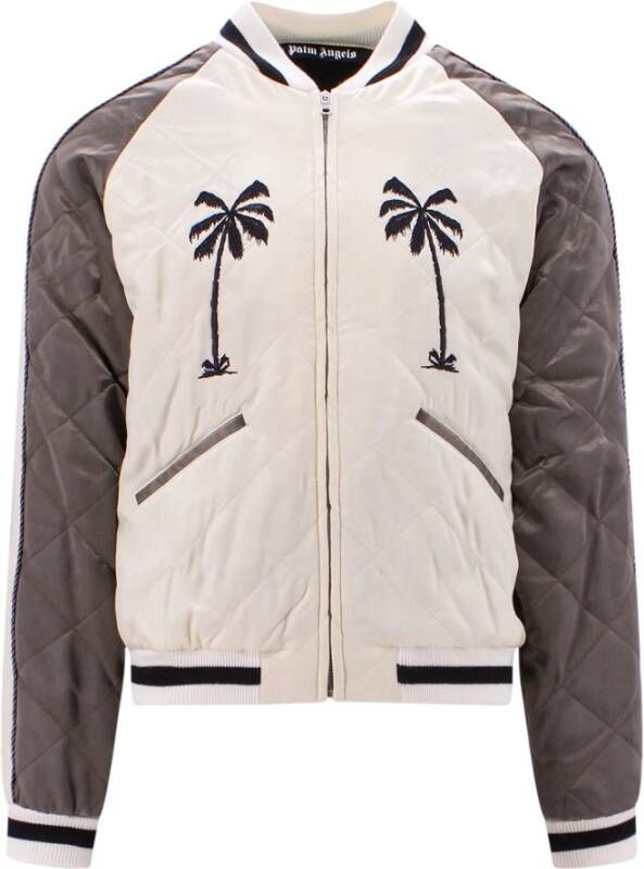 Palm Angels Gewatteerde stoffen jas met omgekeerd palm borduurwerk Beige Heren