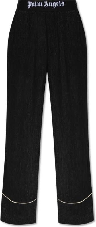 Palm Angels Zwarte broek met elastische tailleband en logo Black Dames