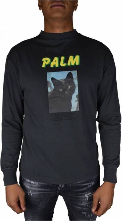 Palm Angels Grijze longsleeve T-shirt met kattenprint Grijs Heren