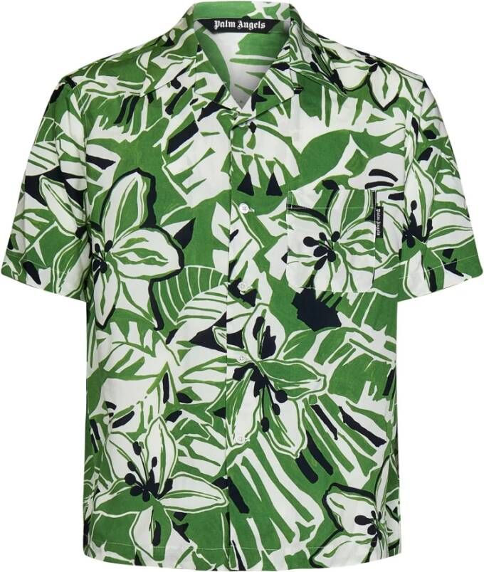 Palm Angels Groene Macro Hibiscus korte mouw overhemd Groen Heren