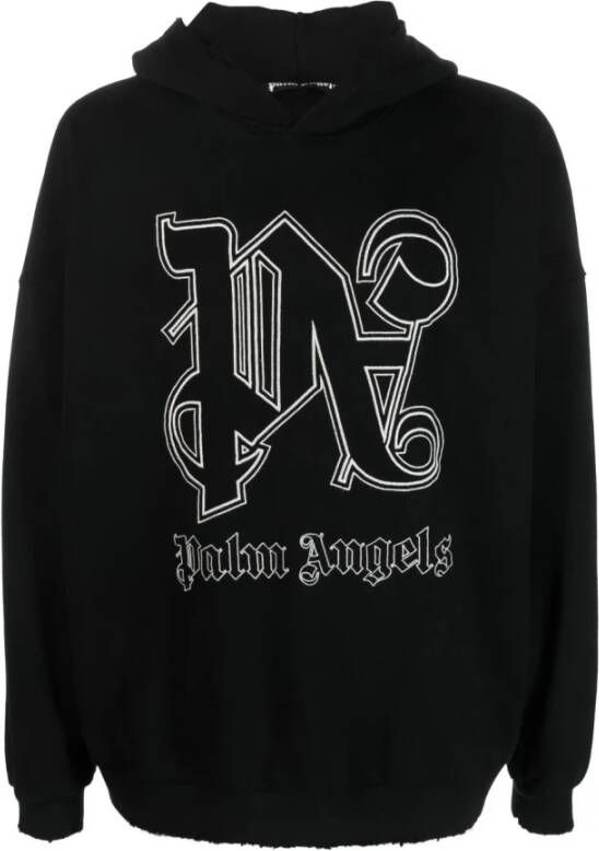 Palm Angels Zwarte katoenen hoodie met print op de voorkant Black Heren