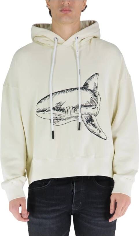 Palm Angels Crèmekleurige Katoenen Sweatshirt met Print en Capuchon Beige Heren