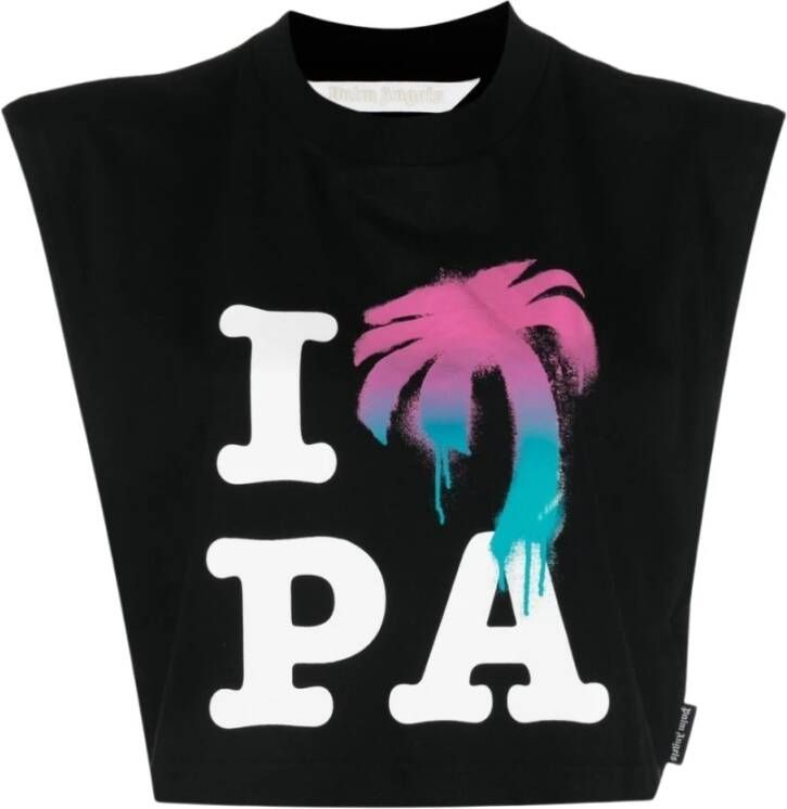 Palm Angels I Love PA TEE #1084 Mouwloos Stijlvol T-Shirt Zwart Dames