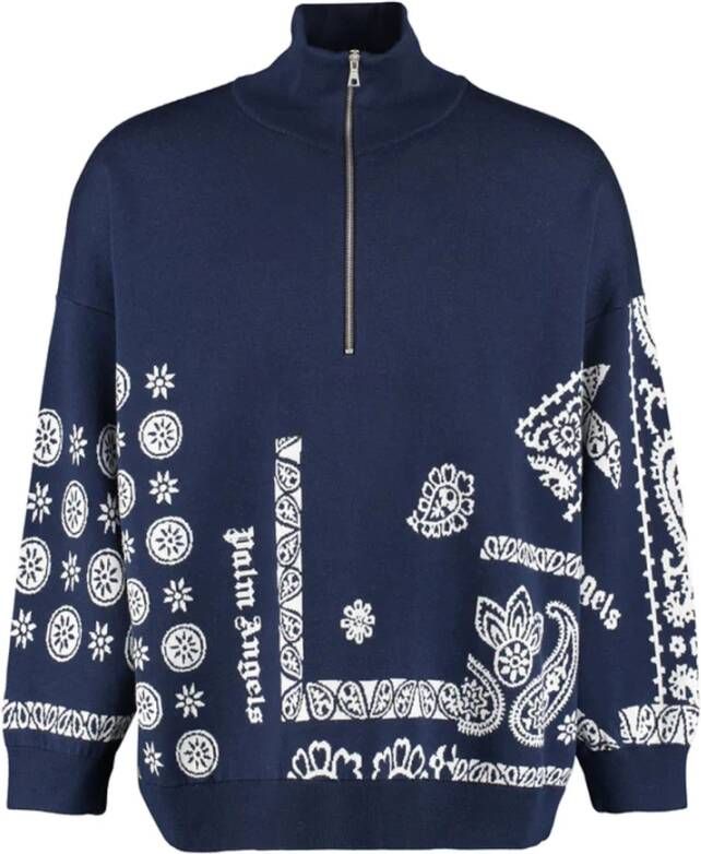 Palm Angels Jacquard Sweatshirt met rits Blauw Heren