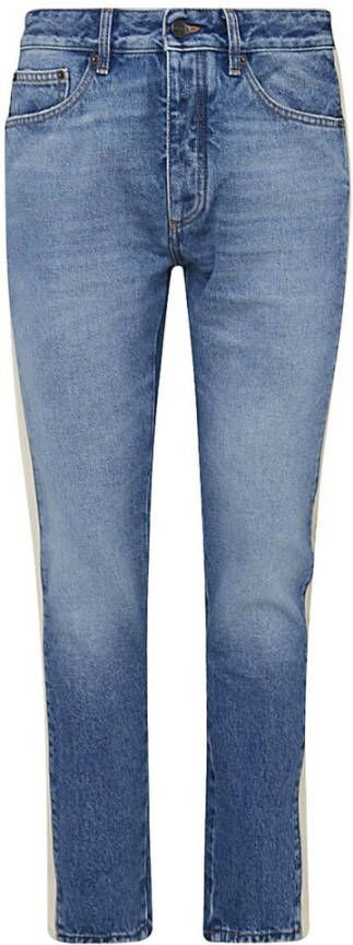 Palm Angels Slim Fit Blauwe Jeans met Vintage Effect en Crème Beige Zijstrepen Blauw Heren