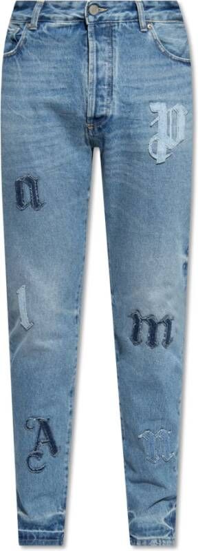 Palm Angels Jeans met logo patches Blauw Heren