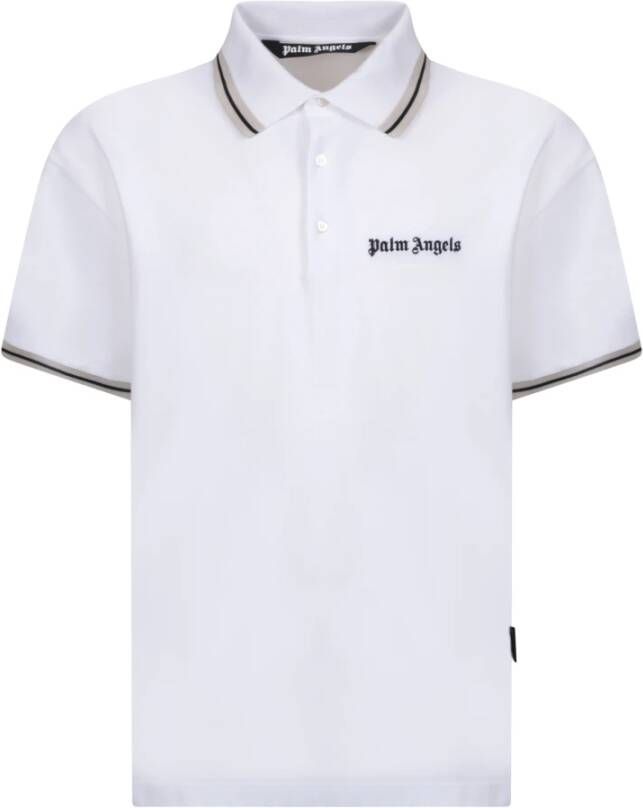 Palm Angels Klassiek Wit Poloshirt met Logo Borduursel White Heren