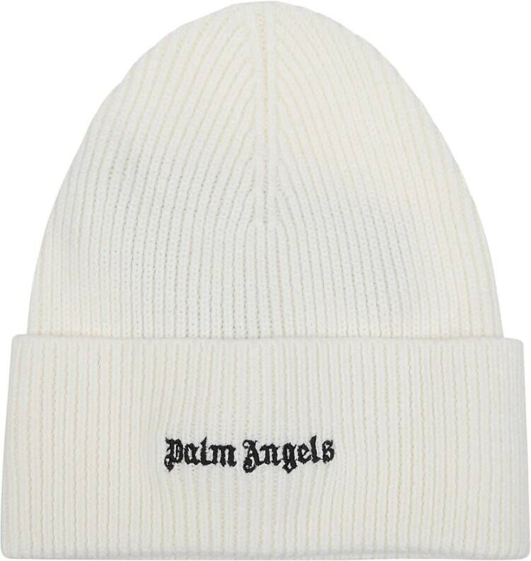 Palm Angels Klassieke Logo Geribbelde Beanie White Heren
