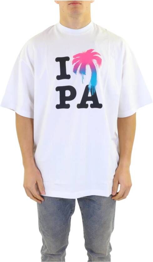 Palm Angels Wit Katoenen T-Shirt met I Love Pa Print Wit Heren