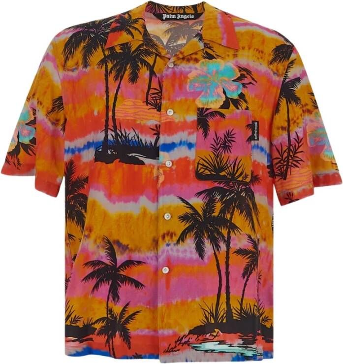 Palm Angels Korte Mouw Overhemden Casual Collectie Oranje Heren