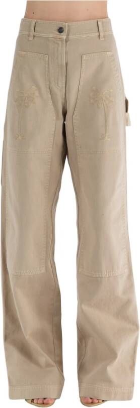 Palm Angels Leather Trousers Beige Dames
