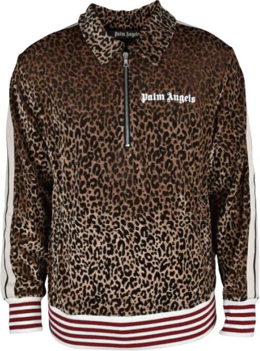 Palm Angels Leopardprint Sweatshirt met Rits Bruin Heren
