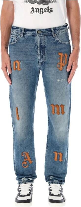 Palm Angels Lichtblauwe Denim Jeans met LW Logo Patches Blauw Heren