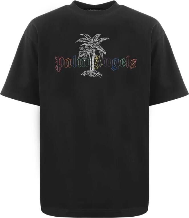 Palm Angels Linnen Kraag Tee Stijlvol en Comfortabel Heren T-shirt Zwart Heren