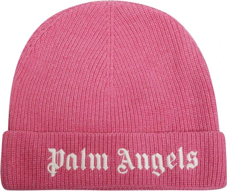 Palm Angels Urban Logo Beanie Muts Pink Heren