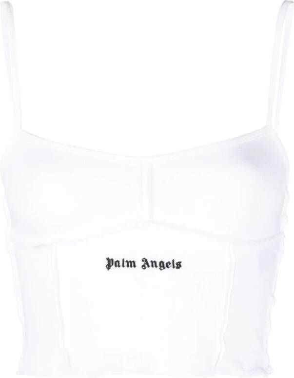 Palm Angels Logo-geborduurde Crop Top Wit Dames