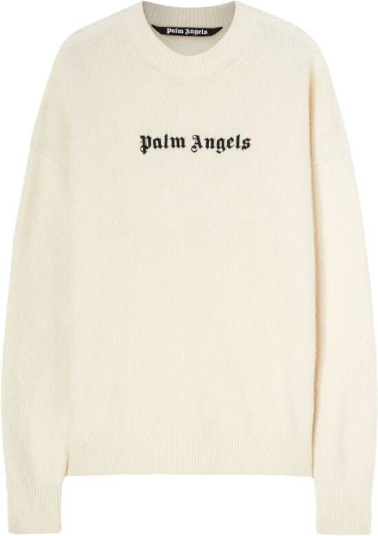 Palm Angels Logo-geborduurde wolblend trui White Heren