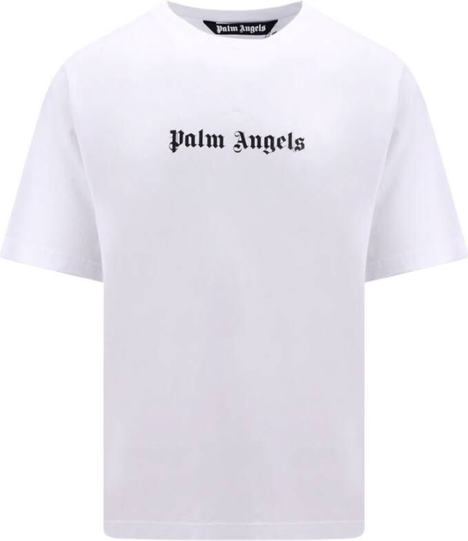Palm Angels Logo Print Katoenen T-Shirt voor Heren White Heren