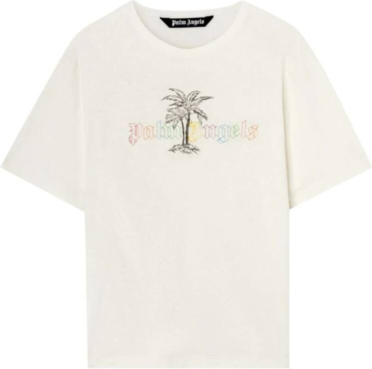 Palm Angels Logo-Print Ronde Hals T-Shirt in Wit Heren