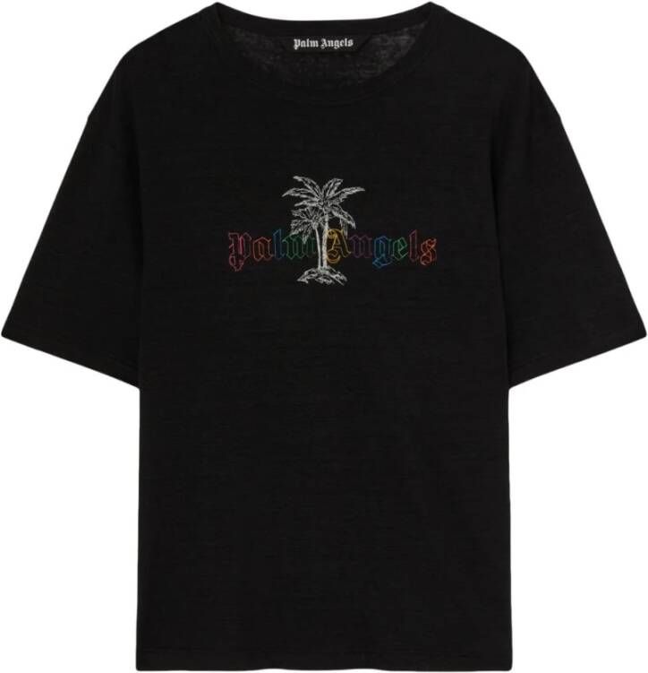 Palm Angels Logo-Print Ronde Hals T-Shirt in Zwart Heren