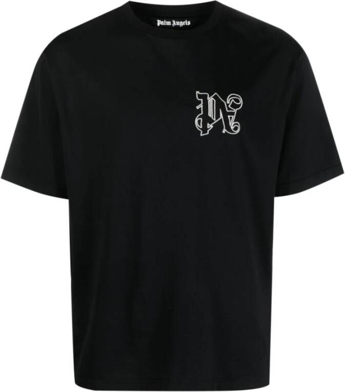 Palm Angels Logo-Print T-shirt in Zwart Off-White Black Heren