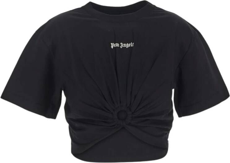 Palm Angels Logo Ring Tee Zwart Katoenen T-Shirt met Stijlvol Detail Zwart Dames