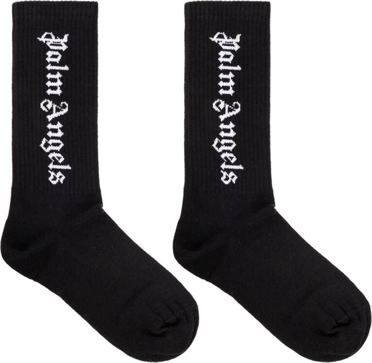 Palm Angels Kids Geribbelde sokken met intarsia logo Zwart - Foto 1