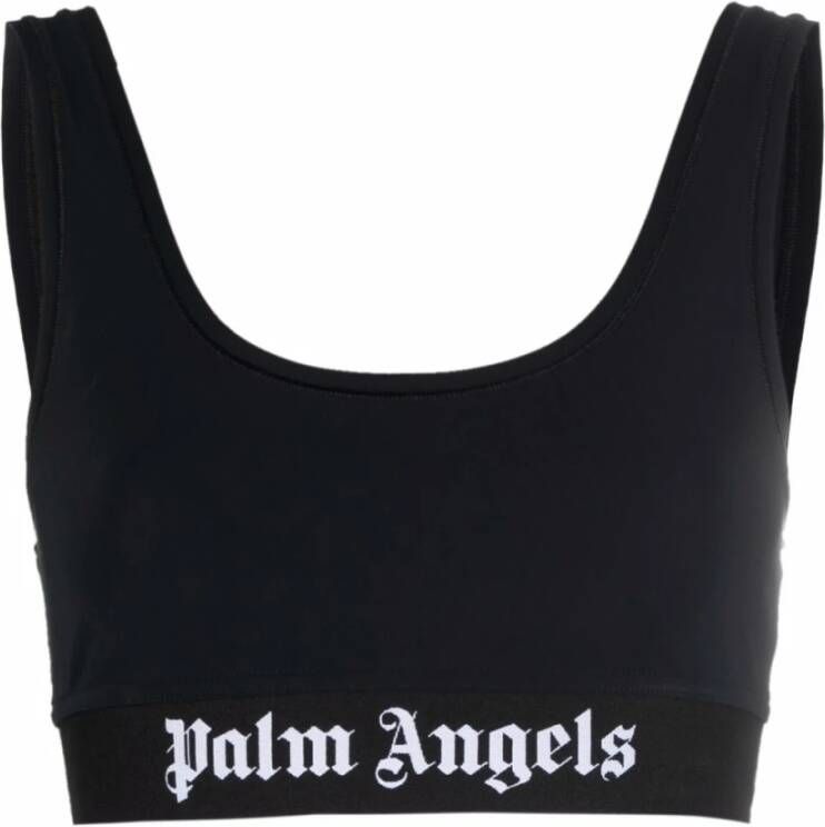 Palm Angels Mouwloze Crop Top met Logo Print Black Dames